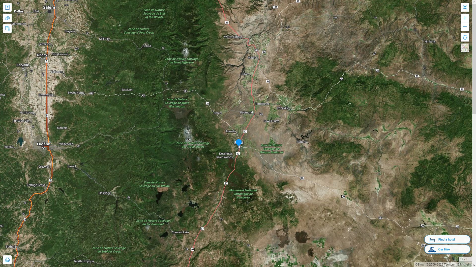 Bend Oregon Highway and Road Map with Satellite View